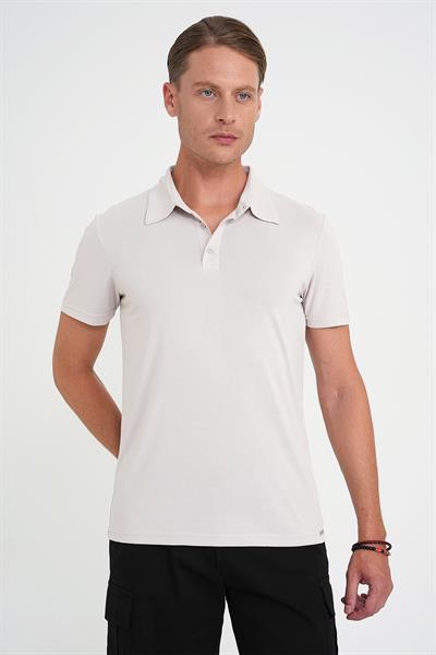 Comfort Fit Polo Yaka Modal Karışım Kısa Kol Casual Taş Tişört Ts 903
