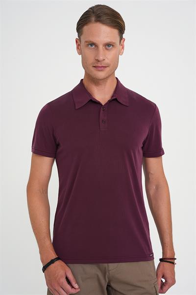 Comfort Fit Polo Yaka Modal Karışım Kısa Kol Casual Mürdüm Tişört Ts 903