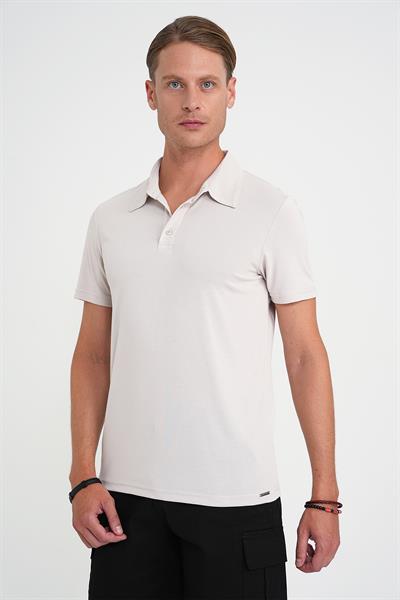 Comfort Fit Polo Yaka Modal Karışım Kısa Kol Casual Taş Tişört Ts 903