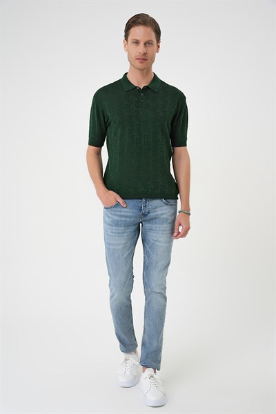 Comfort Fit Polo Yaka Pamuklu Kısa Kol Casual Yeşil Triko Tişört Tr 880