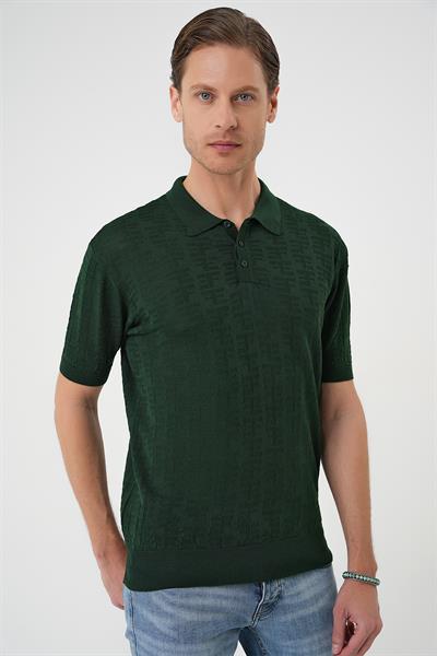 Comfort Fit Polo Yaka Pamuklu Kısa Kol Casual Yeşil Triko Tişört Tr 880