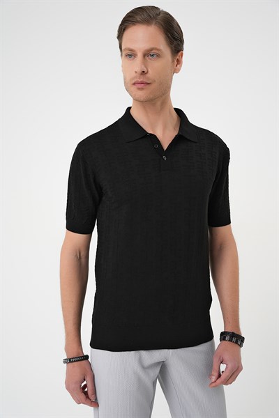 Comfort Fit Polo Yaka Pamuklu Kısa Kol Casual Siyah Triko Tişört Tr 880