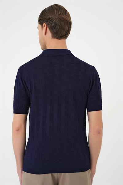 Comfort Fit Polo Yaka Pamuklu Kısa Kol Casual Lacivert Triko Tişört Tr 880