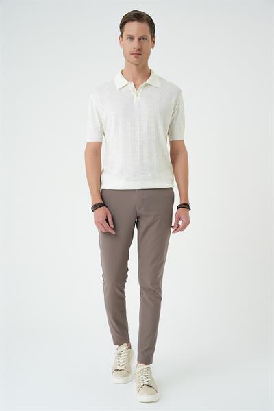 Comfort Fit Polo Yaka Pamuklu Kısa Kol Casual Ekru Triko Tişört Tr 880