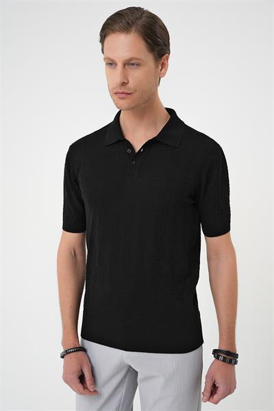 Comfort Fit Polo Yaka Pamuklu Kısa Kol Casual Siyah Triko Tişört Tr 880