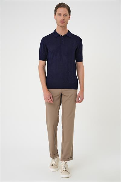 Comfort Fit Polo Yaka Pamuklu Kısa Kol Casual Lacivert Triko Tişört Tr 880