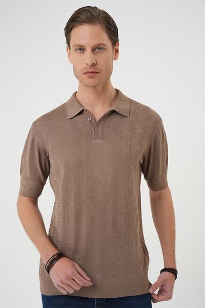 Comfort Fit Polo Yaka Pamuklu Kısa Kol Casual Vizon Triko Tişört Tr 880