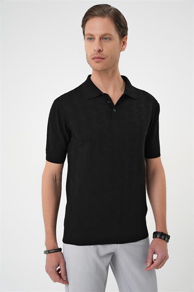 Comfort Fit Polo Yaka Pamuklu Kısa Kol Casual Siyah Triko Tişört Tr 880