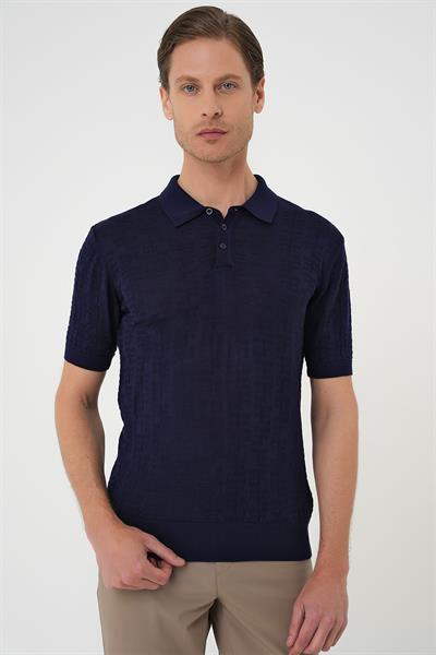 Comfort Fit Polo Yaka Pamuklu Kısa Kol Casual Lacivert Triko Tişört Tr 880