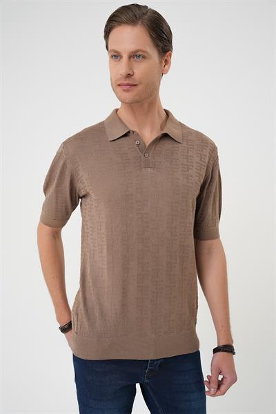Comfort Fit Polo Yaka Pamuklu Kısa Kol Casual Vizon Triko Tişört Tr 880