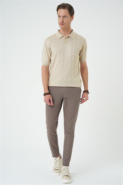 Comfort Fit Polo Yaka Pamuklu Kısa Kol Casual Bej Triko Tişört Tr 880