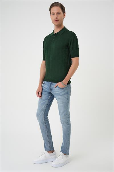 Comfort Fit Polo Yaka Pamuklu Kısa Kol Casual Yeşil Triko Tişört Tr 880