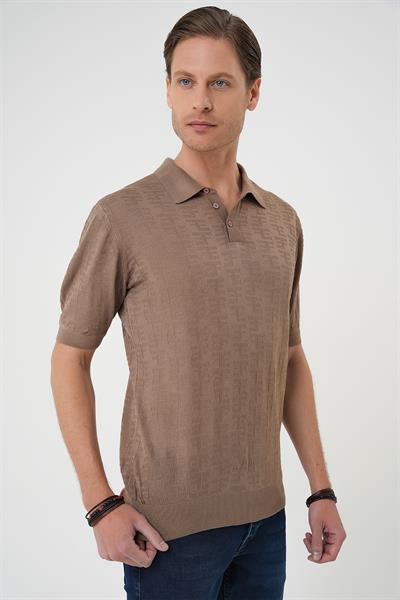 Comfort Fit Polo Yaka Pamuklu Kısa Kol Casual Vizon Triko Tişört Tr 880