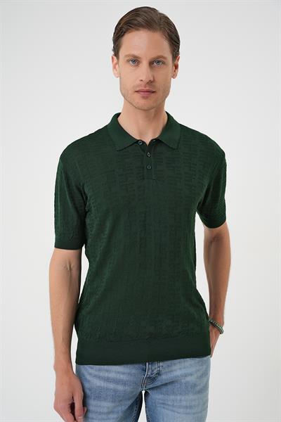 Comfort Fit Polo Yaka Pamuklu Kısa Kol Casual Yeşil Triko Tişört Tr 880