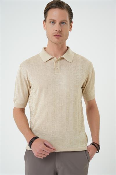 Comfort Fit Polo Yaka Pamuklu Kısa Kol Casual Bej Triko Tişört Tr 880