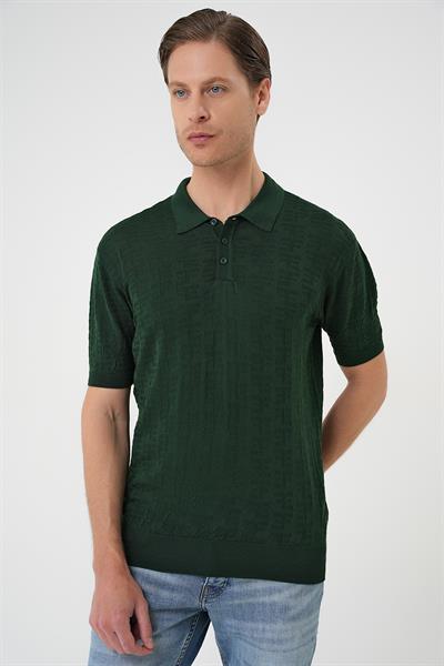 Comfort Fit Polo Yaka Pamuklu Kısa Kol Casual Yeşil Triko Tişört Tr 880