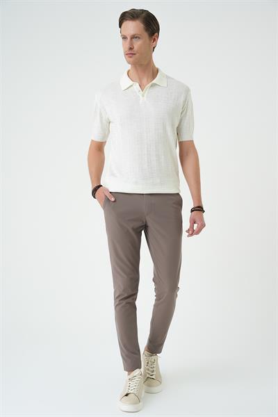 Comfort Fit Polo Yaka Pamuklu Kısa Kol Casual Ekru Triko Tişört Tr 880