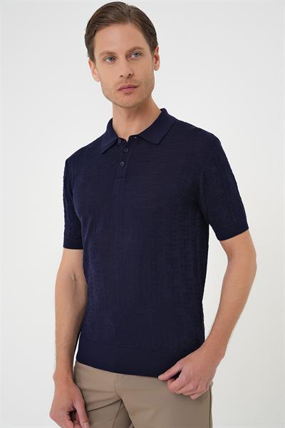 Comfort Fit Polo Yaka Pamuklu Kısa Kol Casual Lacivert Triko Tişört Tr 880