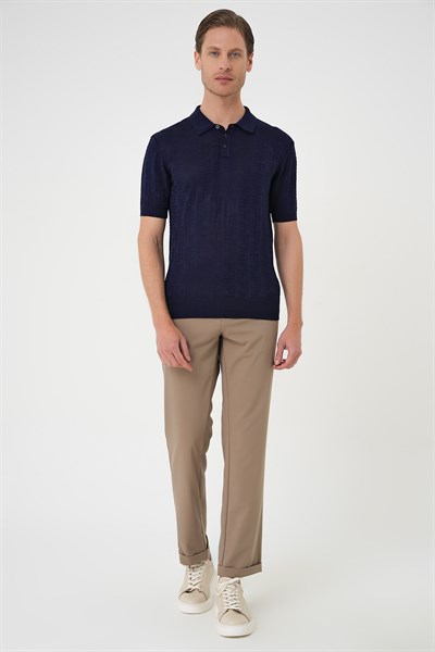 Comfort Fit Polo Yaka Pamuklu Kısa Kol Casual Lacivert Triko Tişört Tr 880