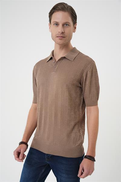Comfort Fit Polo Yaka Pamuklu Kısa Kol Casual Vizon Triko Tişört Tr 880