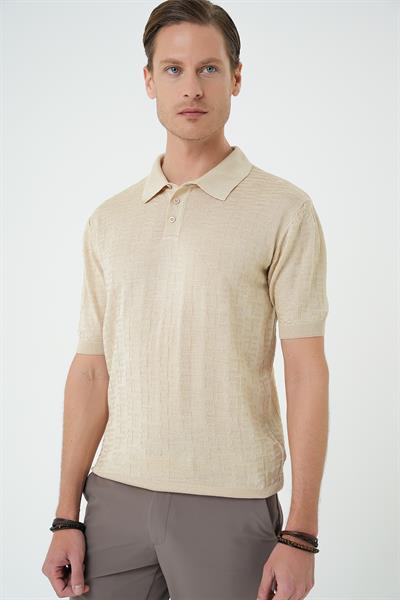 Comfort Fit Polo Yaka Pamuklu Kısa Kol Casual Bej Triko Tişört Tr 880
