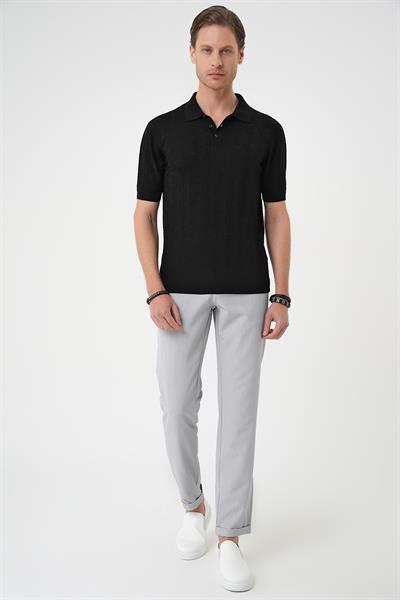 Comfort Fit Polo Yaka Pamuklu Kısa Kol Casual Siyah Triko Tişört Tr 880