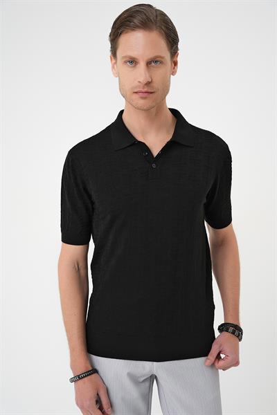 Comfort Fit Polo Yaka Pamuklu Kısa Kol Casual Siyah Triko Tişört Tr 880