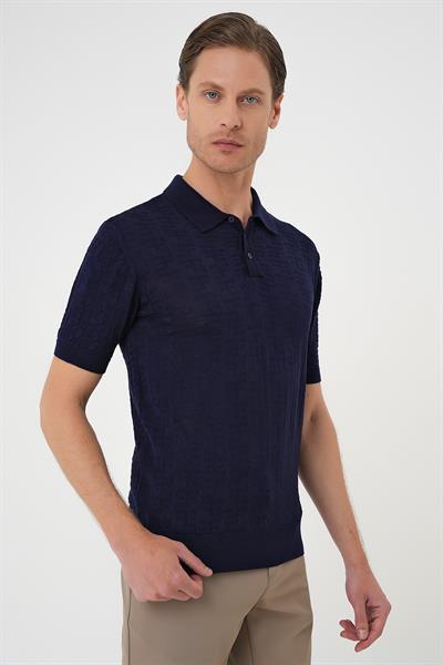 Comfort Fit Polo Yaka Pamuklu Kısa Kol Casual Lacivert Triko Tişört Tr 880