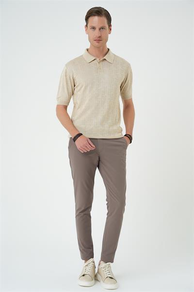 Comfort Fit Polo Yaka Pamuklu Kısa Kol Casual Bej Triko Tişört Tr 880