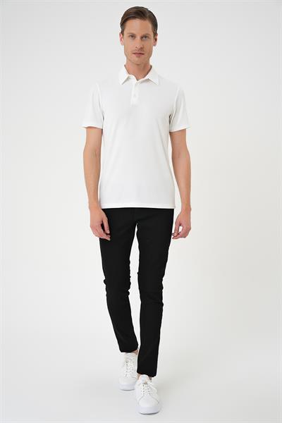 Comfort Fit Polo Yaka Viskon Karışımlı Casual Beyaz Tişört Ts 901