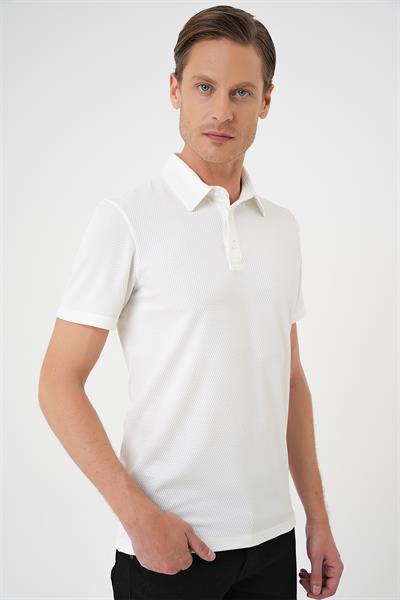 Comfort Fit Polo Yaka Viskon Karışımlı Casual Beyaz Tişört Ts 901