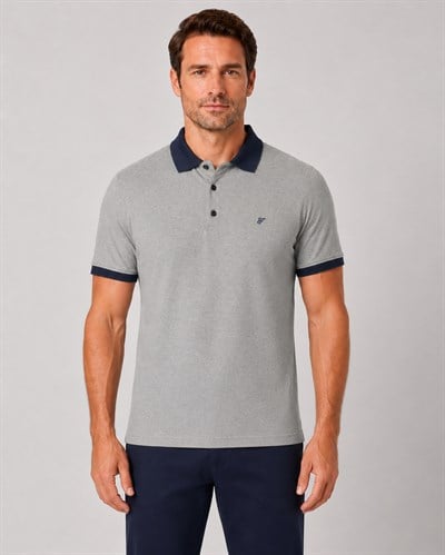 Comfort Fit Rahat Kalıp %100 Pamuk Kıvrılmaz Yaka Bej Lacivert Polo Yaka Tişört TS 931