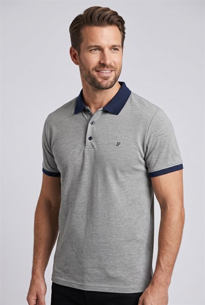 Comfort Fit Rahat Kalıp %100 Pamuk Kıvrılmaz Yaka Bej Lacivert Polo Yaka Tişört TS 931