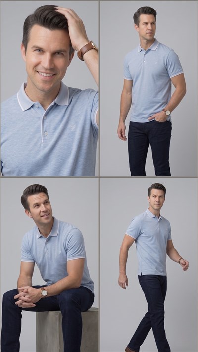Comfort Fit Rahat Kalıp %100 Pamuk Kıvrılmaz Yaka Mavi Polo Yaka Tişört TS 931