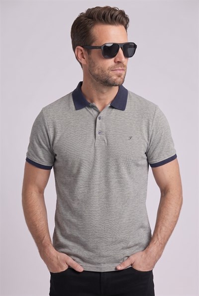 Comfort Fit Rahat Kalıp %100 Pamuk Kıvrılmaz Yaka Bej Lacivert Polo Yaka Tişört TS 931