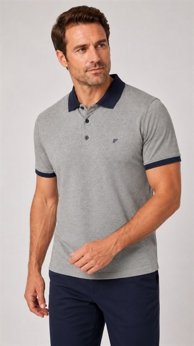 Comfort Fit Rahat Kalıp %100 Pamuk Kıvrılmaz Yaka Bej Lacivert Polo Yaka Tişört TS 931