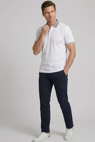 Comfort Fit Rahat Kalıp %100 Pamuk Kıvrılmaz Yaka Siyah-Beyaz Polo Yaka Tişört TS 931
