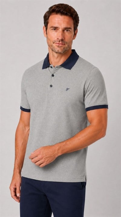 Comfort Fit Rahat Kalıp %100 Pamuk Kıvrılmaz Yaka Bej Lacivert Polo Yaka Tişört TS 931