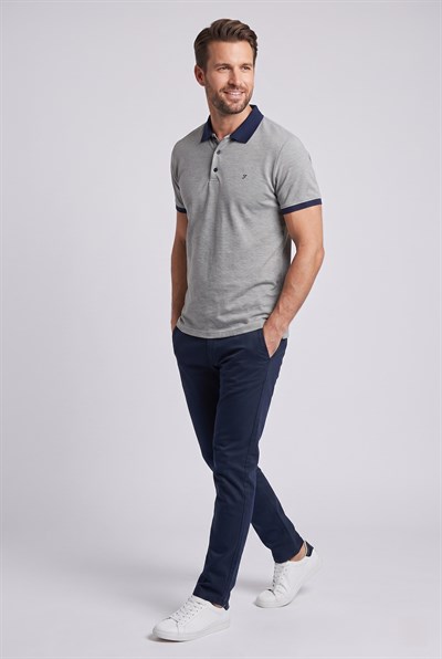 Comfort Fit Rahat Kalıp %100 Pamuk Kıvrılmaz Yaka Bej Lacivert Polo Yaka Tişört TS 931