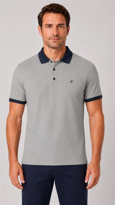 Comfort Fit Rahat Kalıp %100 Pamuk Kıvrılmaz Yaka Bej Lacivert Polo Yaka Tişört TS 931