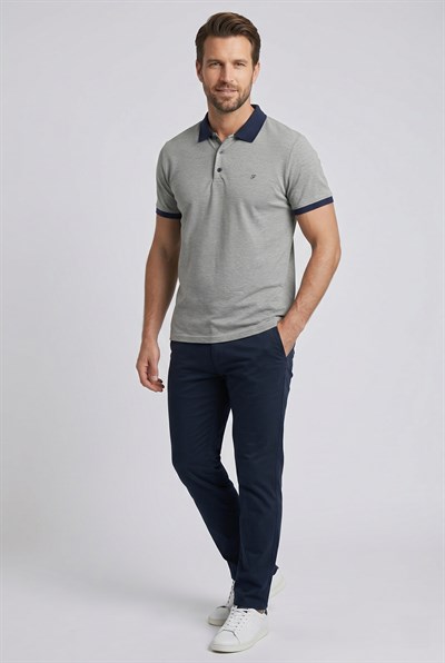 Comfort Fit Rahat Kalıp %100 Pamuk Kıvrılmaz Yaka Bej Lacivert Polo Yaka Tişört TS 931