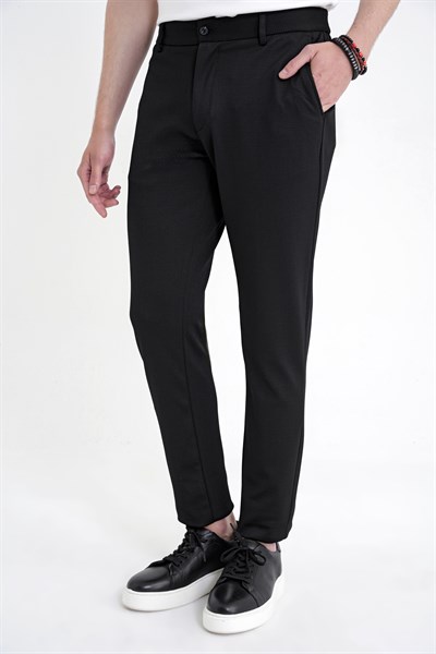 Comfort Fit Rahat Kalıp Beli Lastikli Armürlü Dokuma Esnek Pamuklu Siyah Jogger Pantolon P 1217