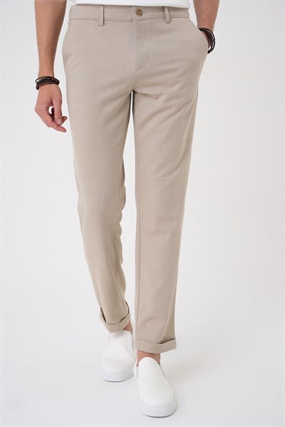 Comfort Fit Rahat Kalıp Beli Lastikli Bej Jogger Pantolon  P 1183