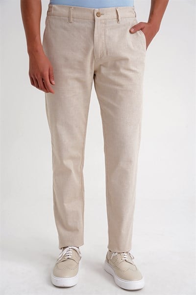 Comfort Fit Rahat Kalıp Beli Lastikli Esnek Çizgili Bej Jogger Pantolon P 1196