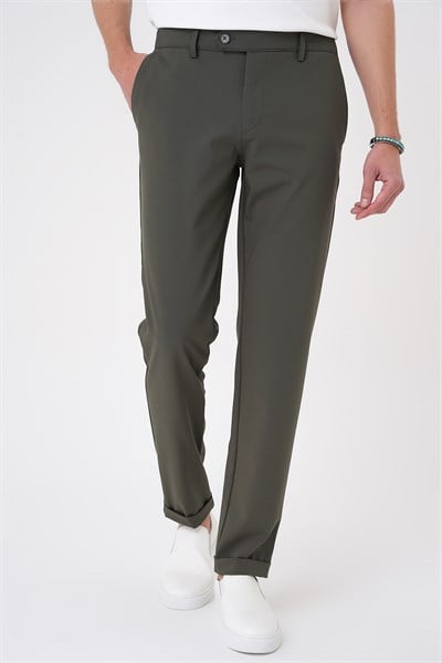 Comfort Fit Rahat Kalıp Beli Lastikli Haki Jogger Pantolon  P 1184