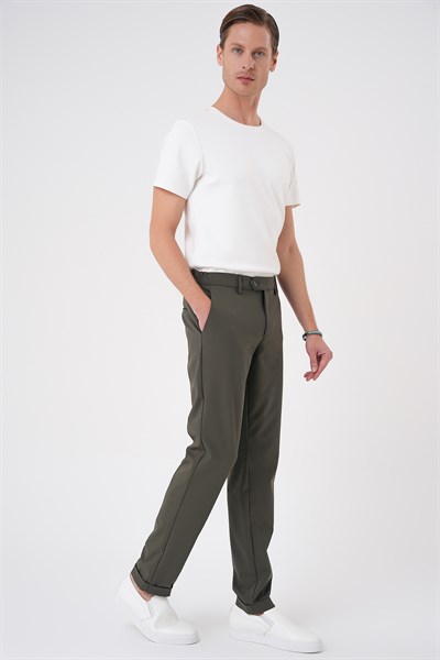 Comfort Fit Rahat Kalıp Beli Lastikli Haki Jogger Pantolon  P 1184