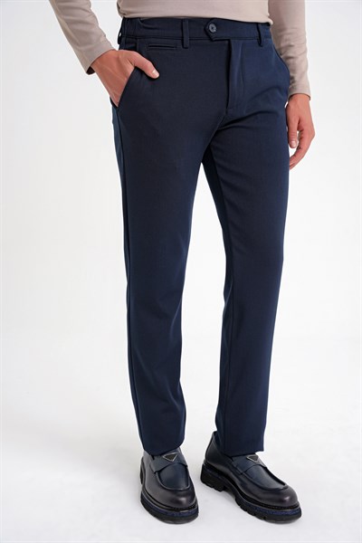 Comfort Fit Rahat Kalıp Beli Lastikli Esnek Pamuklu Düz Lacivert Pantolon P 1200