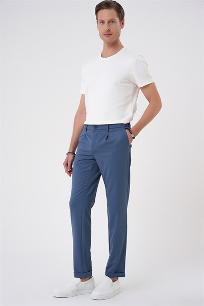 Comfort Fit Rahat Kalıp Beli Lastikli Pileli İndigo Jogger Pantolon  P 1182