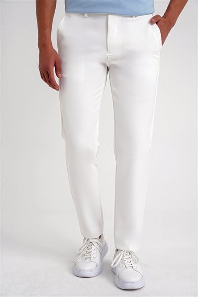 Comfort Fit Rahat Kalıp Beli Lastikli Esnek Pamuklu Beyaz Jogger Pantolon P 1195