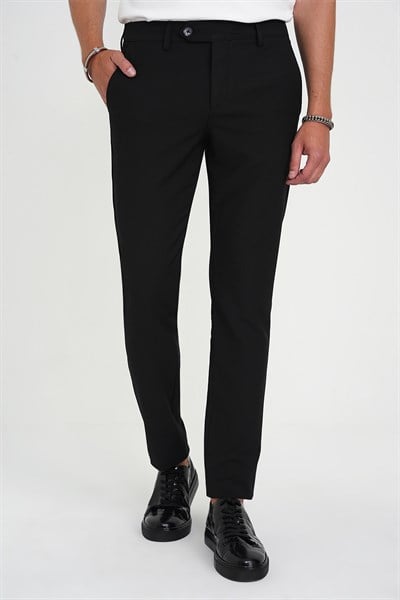 Comfort Fit Rahat Kalıp Beli Lastikli Dokulu Siyah Jogger Pantolon  P 1192